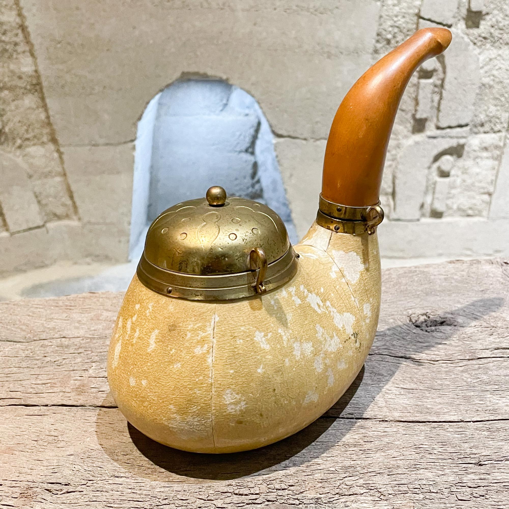 20th Century  1940s Aldo Tura Macabo Tobacco Pipe Container Lacquered Goatskin Brass Italy For Sale