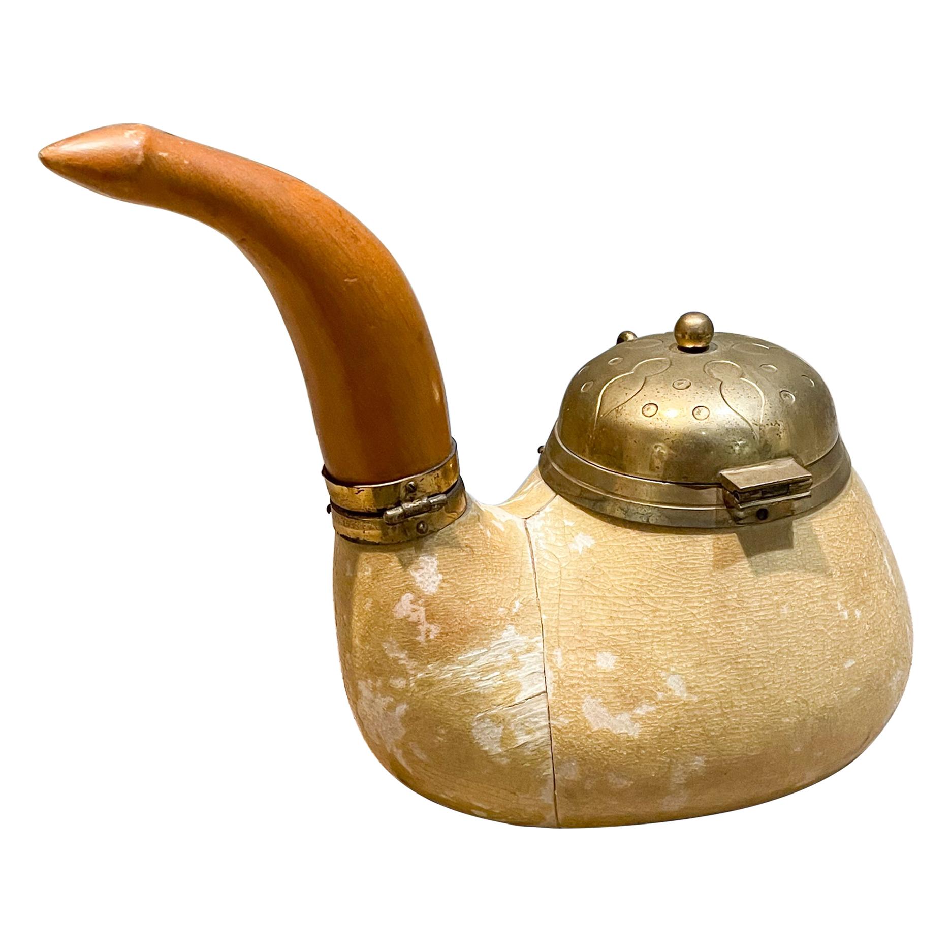 Aldo Tura Macabo Tobacco Pipe Container Lacquered Goatskin and Brass Italy 1940s