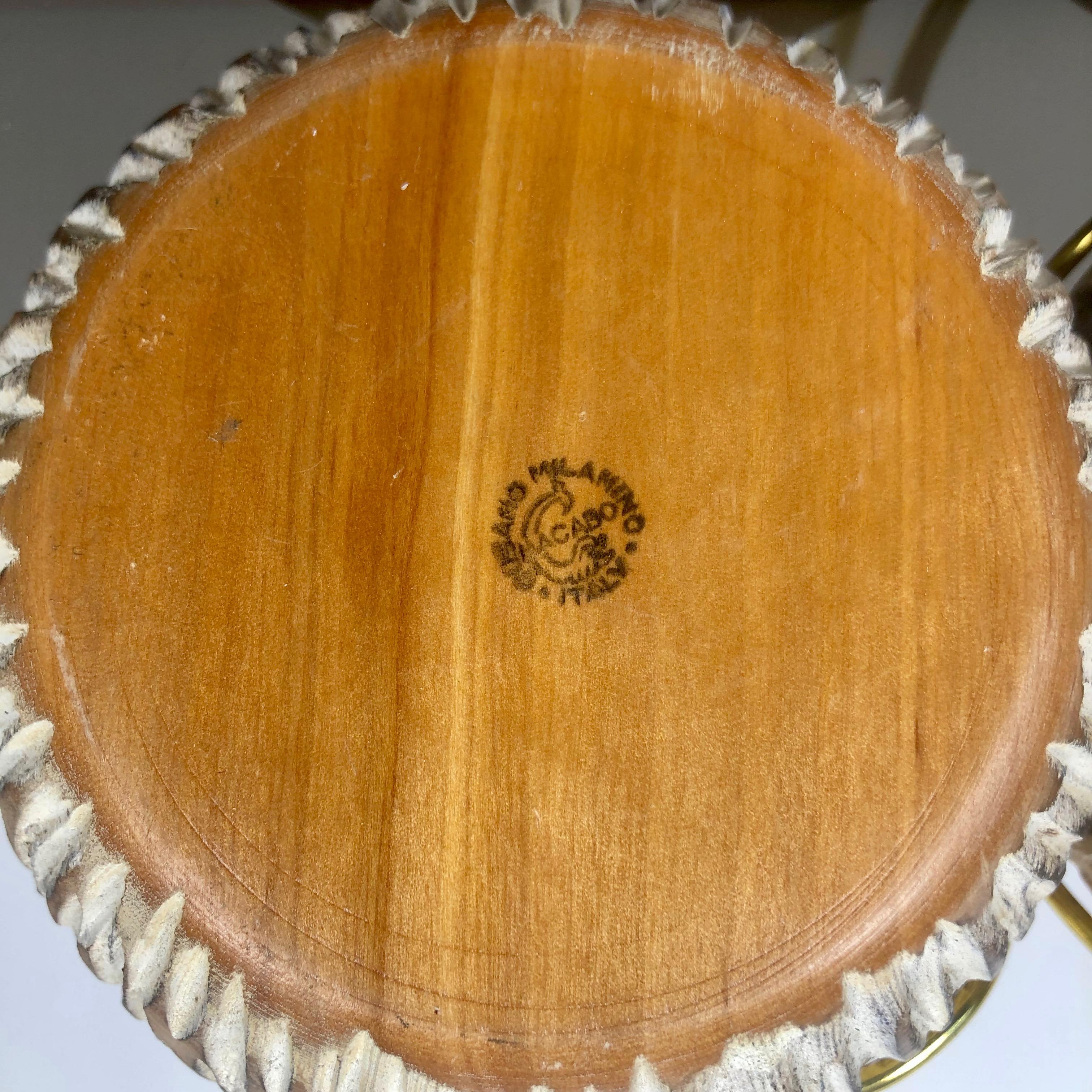 Aldo Tura Macabo Walnut Bowl Basket Centrepiece Hand Carved Wood and Brass Italy 7