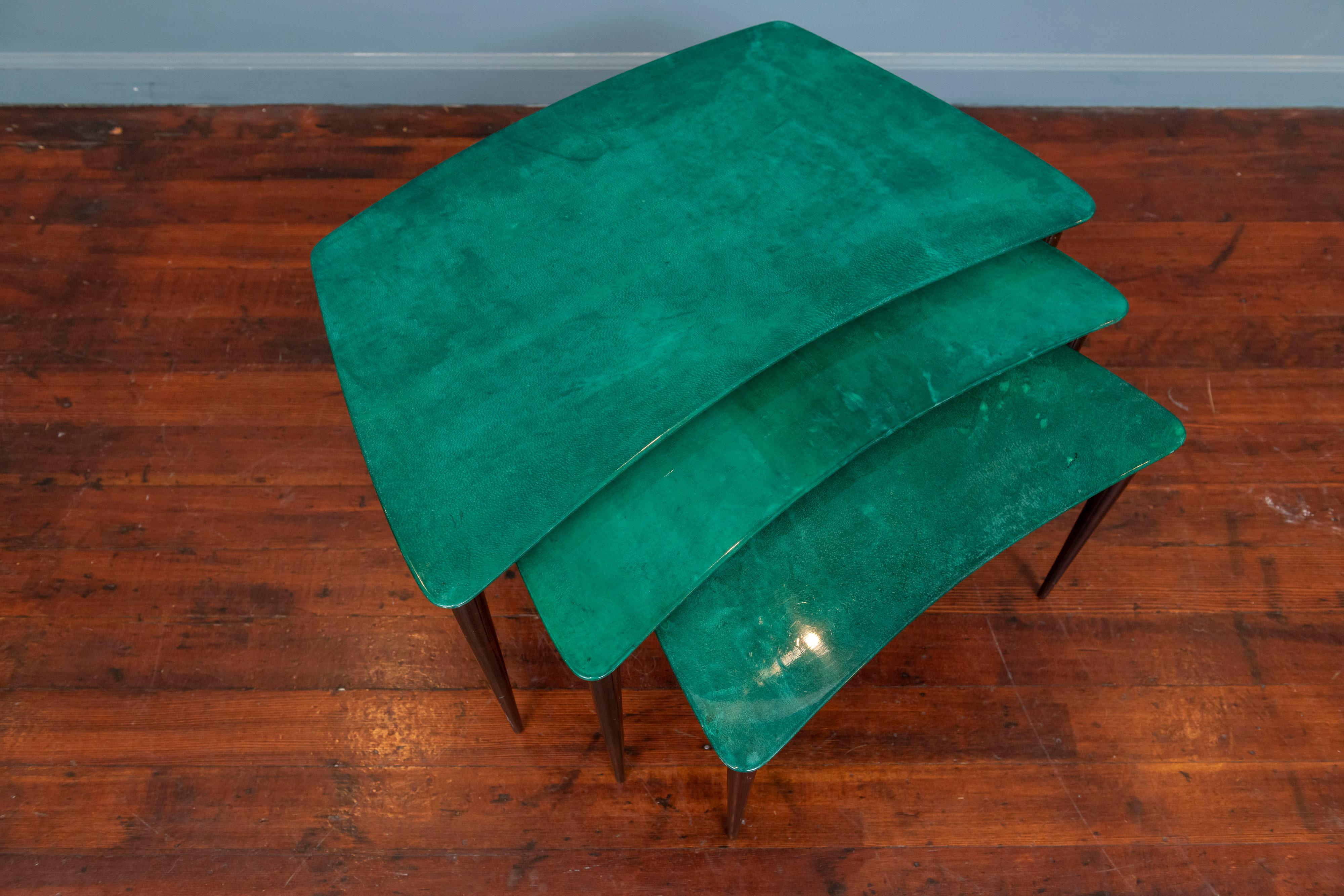 Mid-Century Modern Aldo Tura Malachite Color Nesting Tables