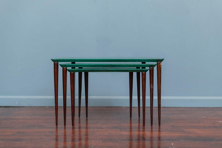 Mid-20th Century Aldo Tura Malachite Color Nesting Tables For Sale