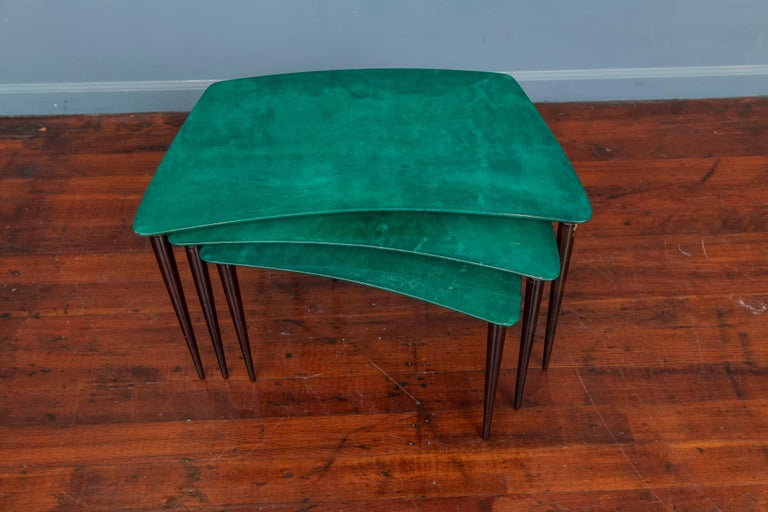 Aldo Tura Malachite Color Nesting Tables For Sale 2
