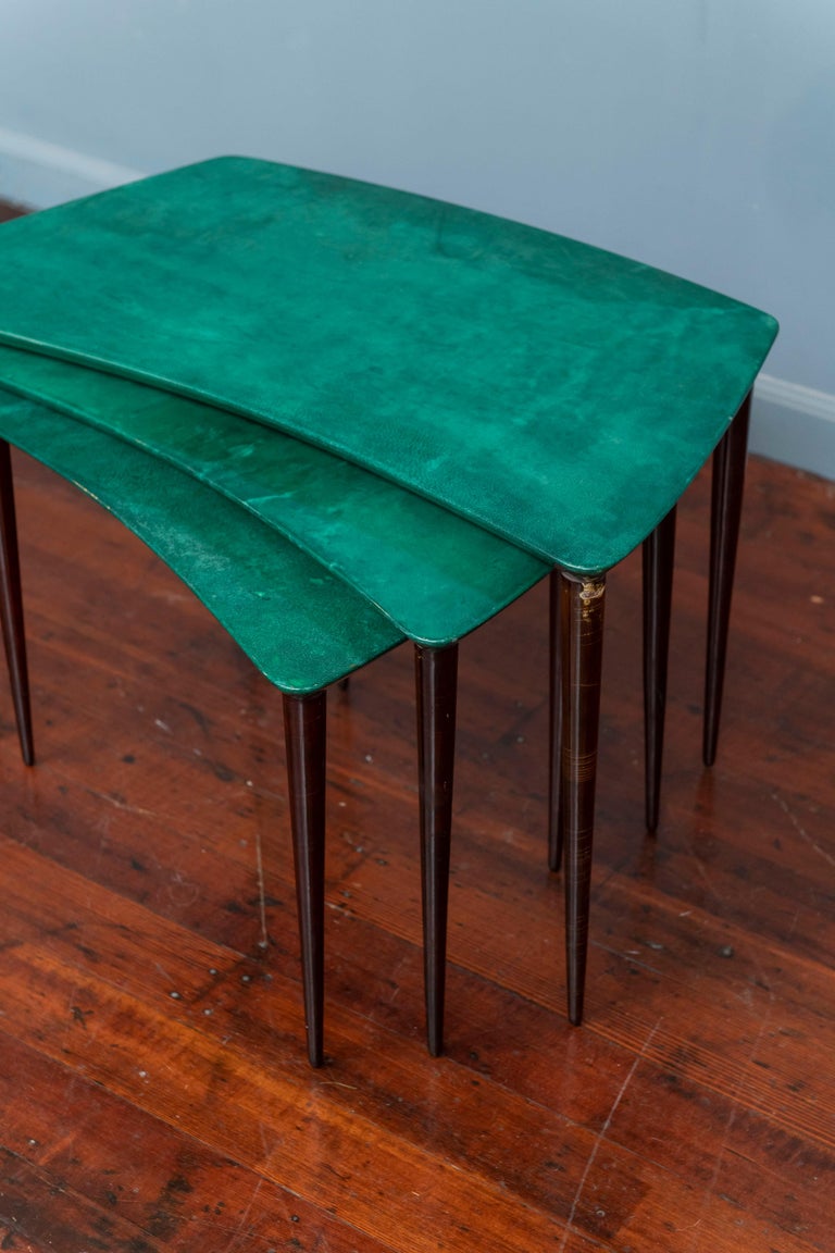 Aldo Tura Malachite Color Nesting Tables For Sale 3