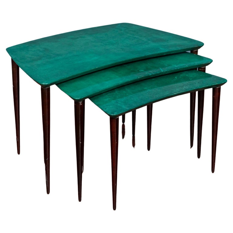 Aldo Tura Malachite Color Nesting Tables For Sale