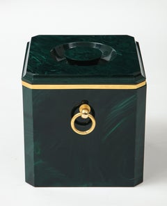 Aldo Tura Faux Malachite Ice Bucket with Brass Rings, Italy, 1970s