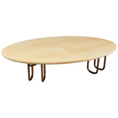 Aldo Tura Massive Oval Coffee Table in Parchment and Bronze, Italy 1960's