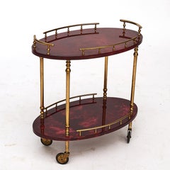 Aldo Tura, Midcentury 2-Tier Red Goatskin Bar Cart or Tea Trolley