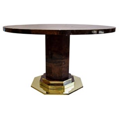 Aldo Tura Midcentury Brown Goatskin and Brass Dining Table