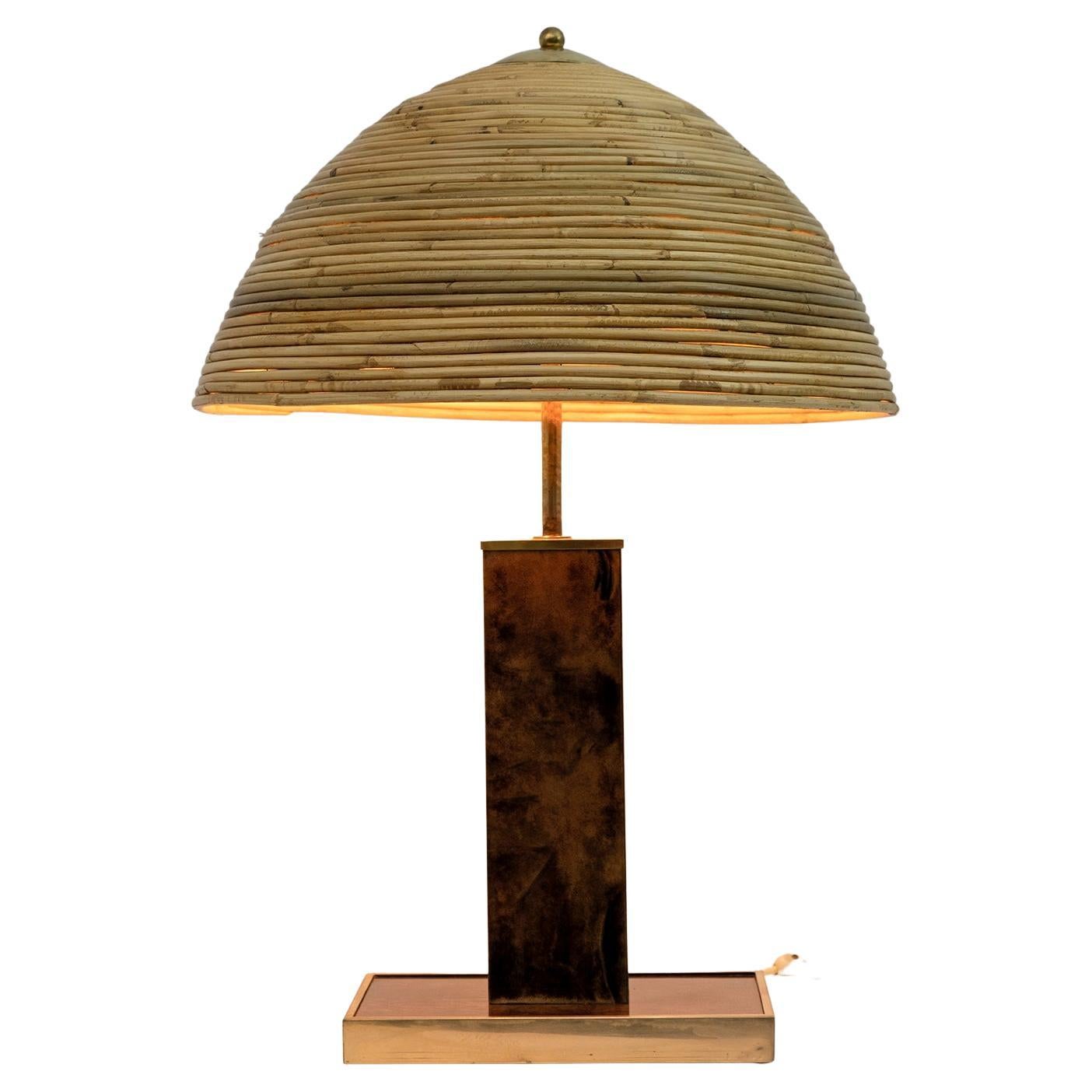 Aldo Tura Mid-Century Modern Italian Brass and Bamboo Table Lamp, 60s