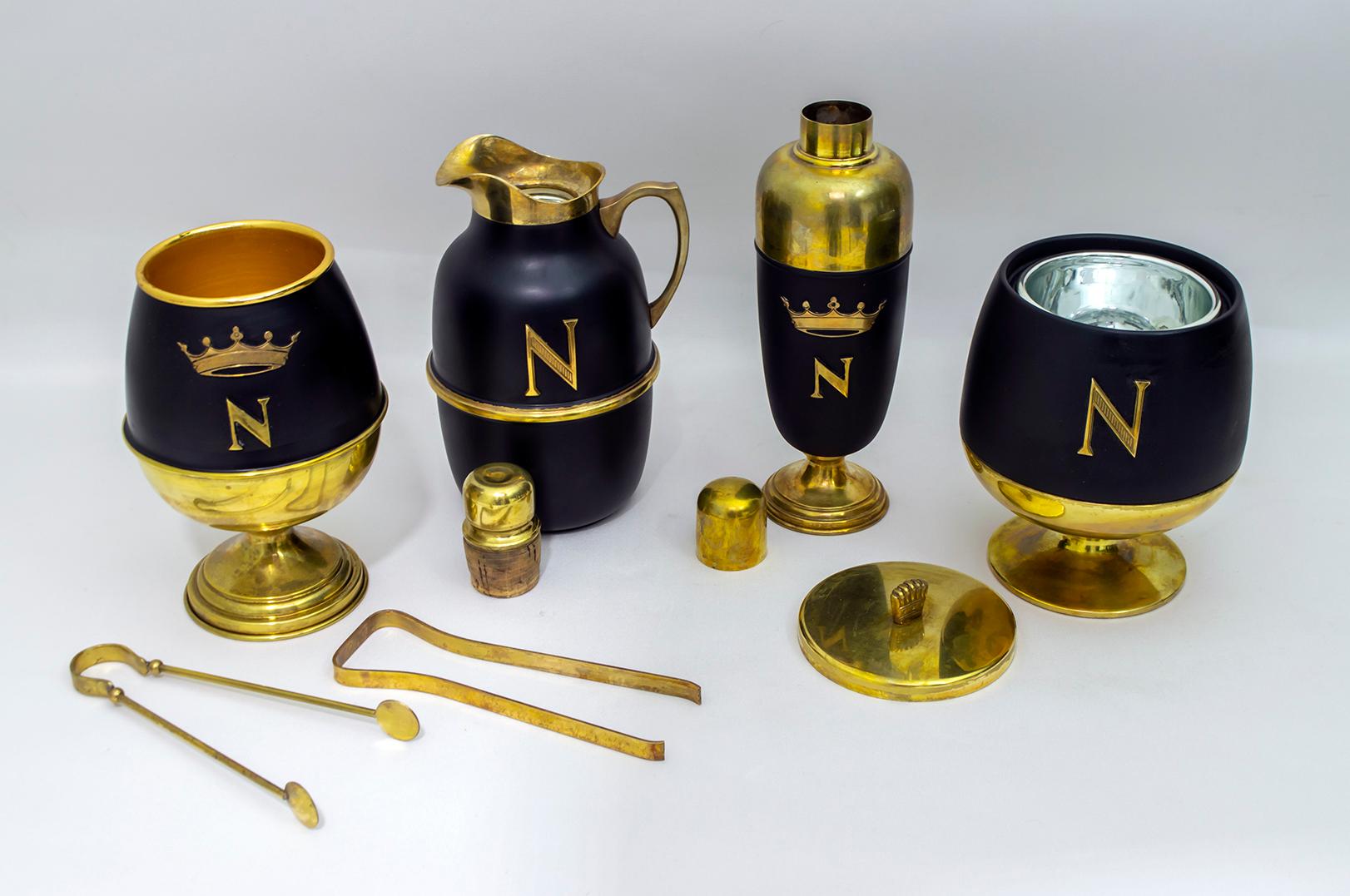 20th Century Aldo Tura Mid-Century Modern Italian Brass Cocktail Set for Napoleon Cognac 1960