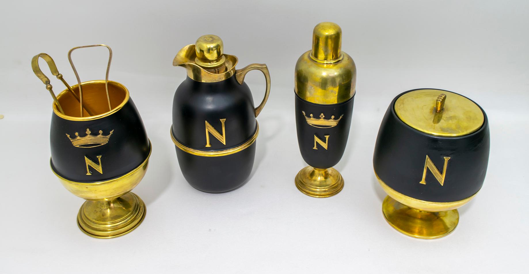 Aldo Tura Mid-Century Modern Italian Brass Cocktail Set for Napoleon Cognac 1960 1
