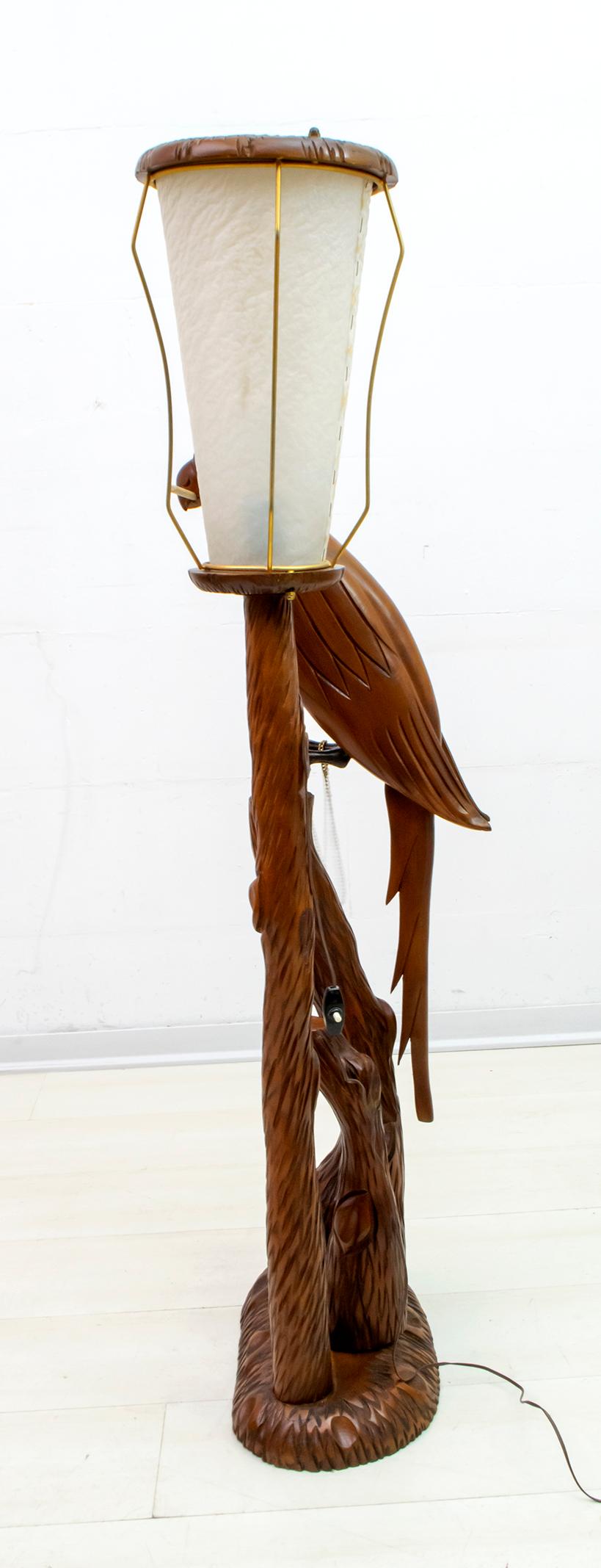Wood Aldo Tura Mid-Century Modern Italian Parrot Floor Lamp, 1950s For Sale