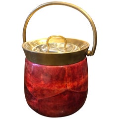 Aldo Tura Mid-Century Modern Red Goatskin and Brass Ice Bucket, circa 1950