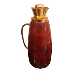 Vintage Aldo Tura Mid-Century Modern Red Goatskin and Brass Thermos Carafe, circa 1960