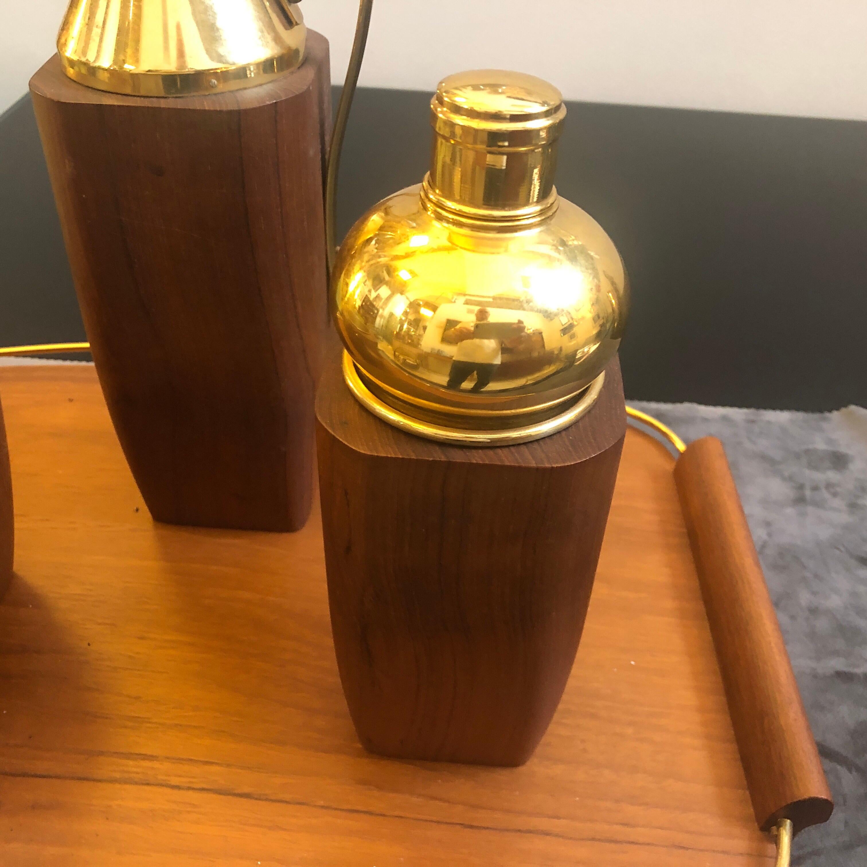 A never used wood and brass Italian cocktail set by Aldo Tura, made in Italy in the 1960s.