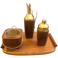 Aldo Tura Mid-Century Modern Wood and Brass Cocktail Set, circa 1960 Aldo Tura Mid-Century Modern Wood and Brass Cocktail Set, circa 1960