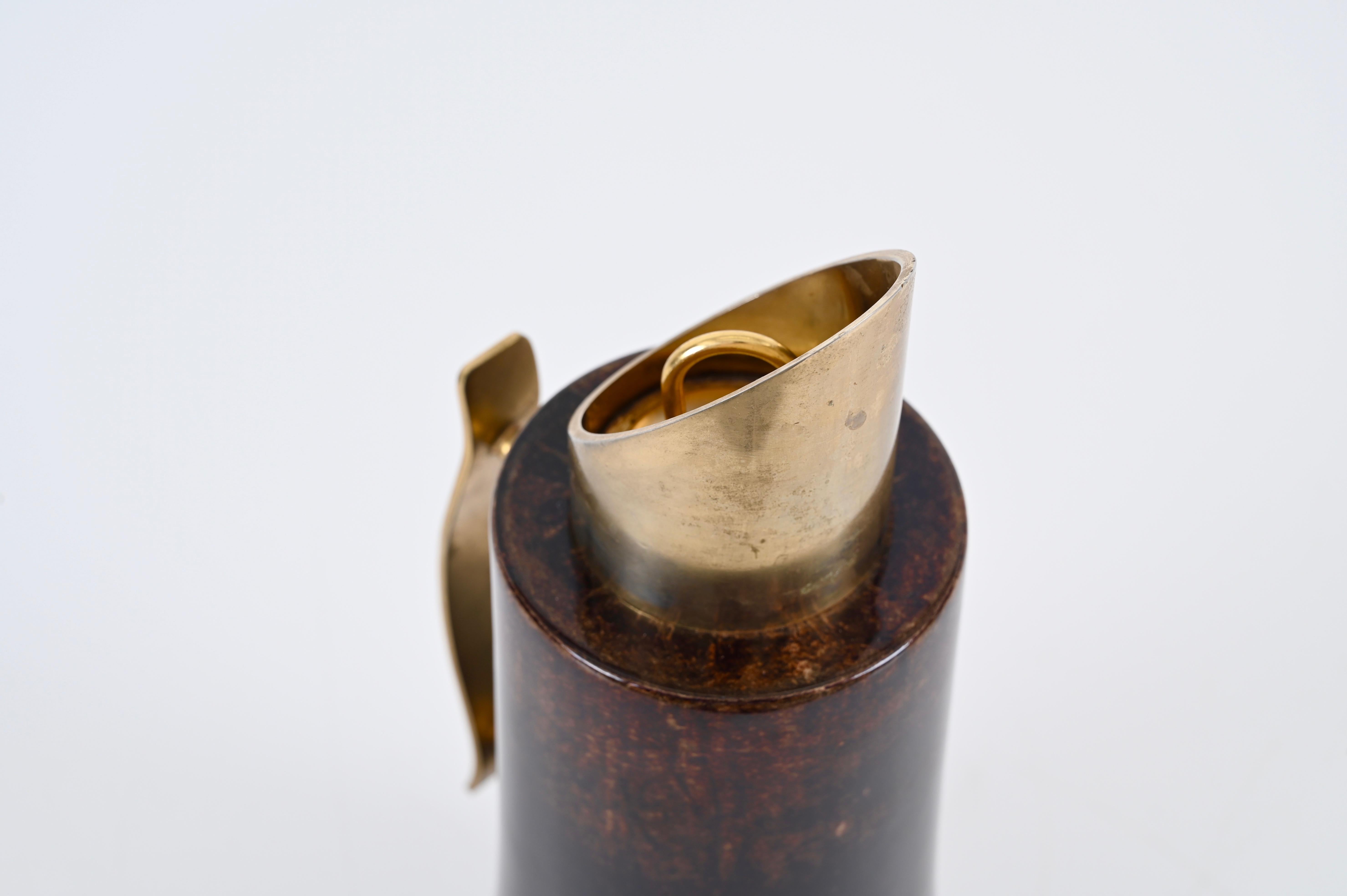 Aldo Tura Midcentury Goatskin and Brass Thermos Decanter for Macabo, Italy 1950s For Sale 4