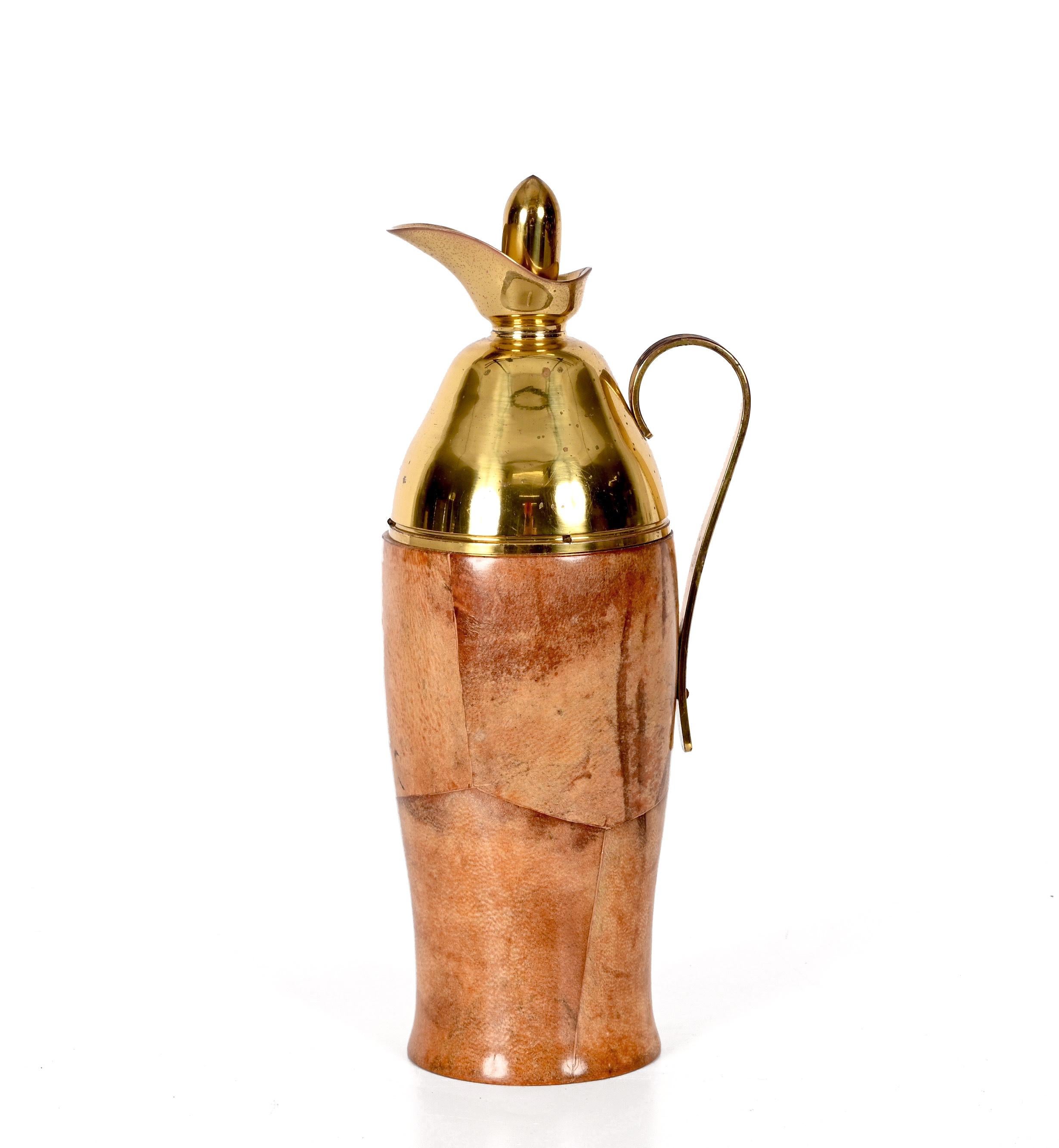 Mid-Century Modern Aldo Tura Midcentury Goatskin and Brass Thermos Decanter for Macabo, Italy 1950s
