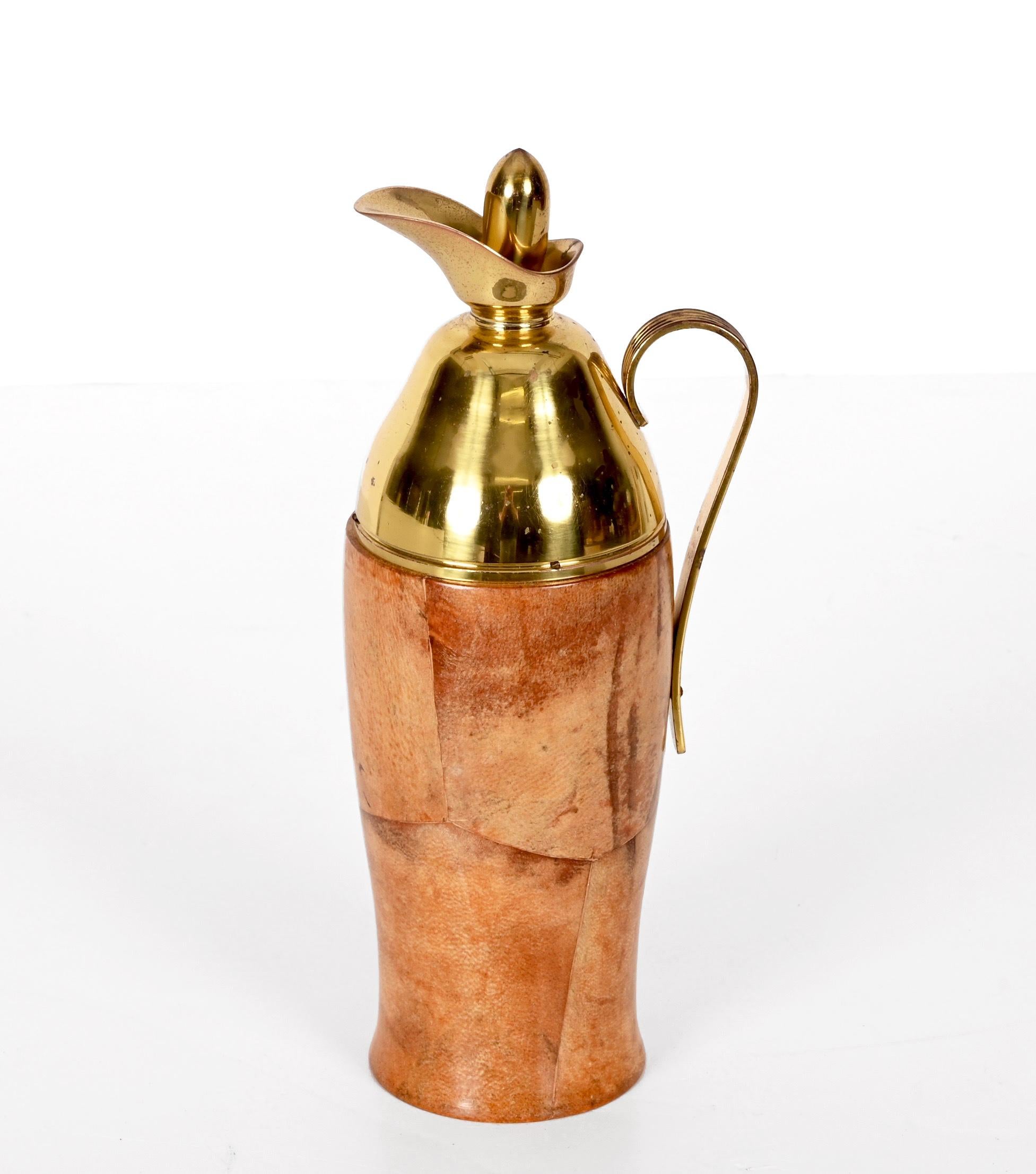 Italian Aldo Tura Midcentury Goatskin and Brass Thermos Decanter for Macabo, Italy 1950s