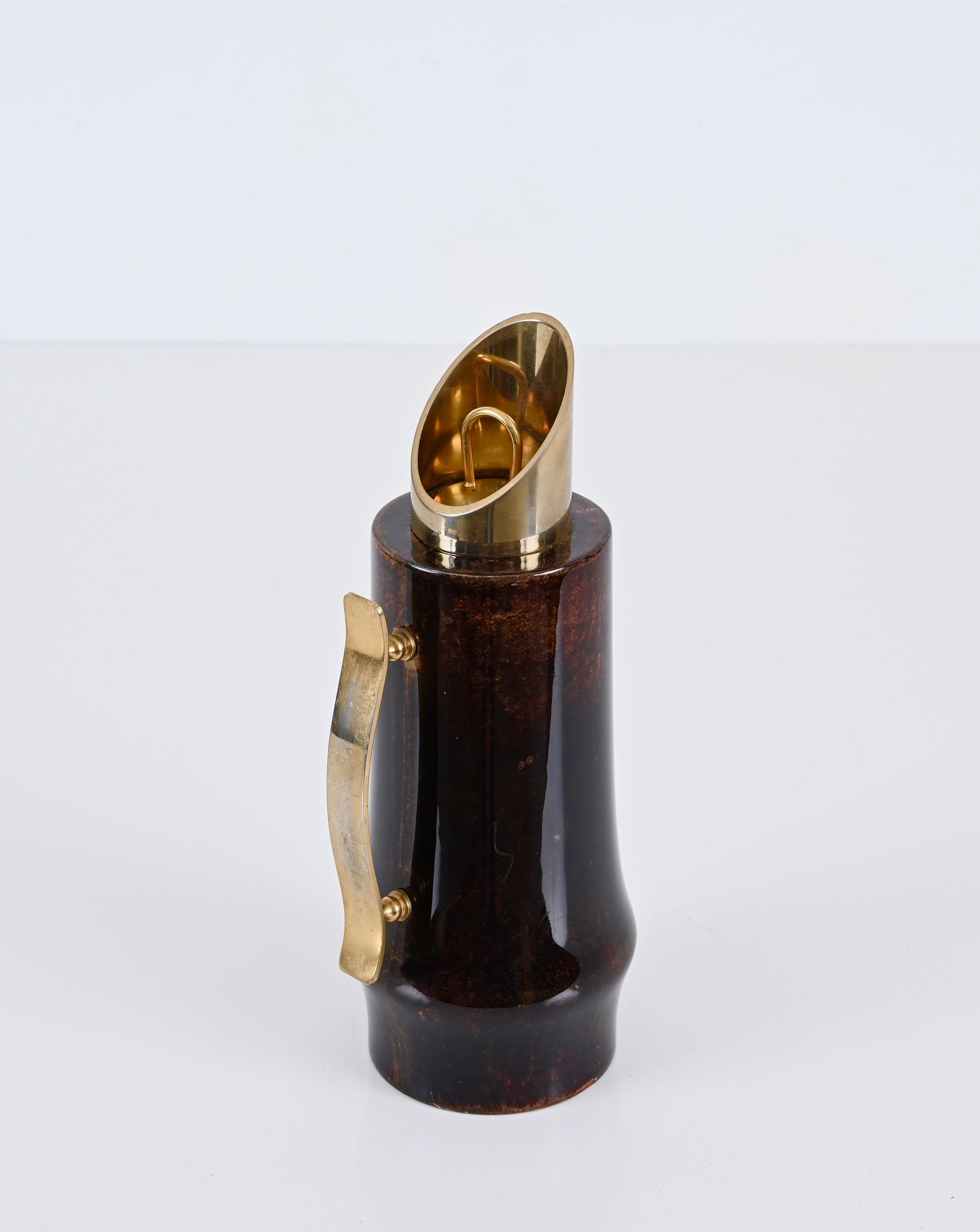 Italian Aldo Tura Midcentury Goatskin and Brass Thermos Decanter for Macabo, Italy 1950s For Sale