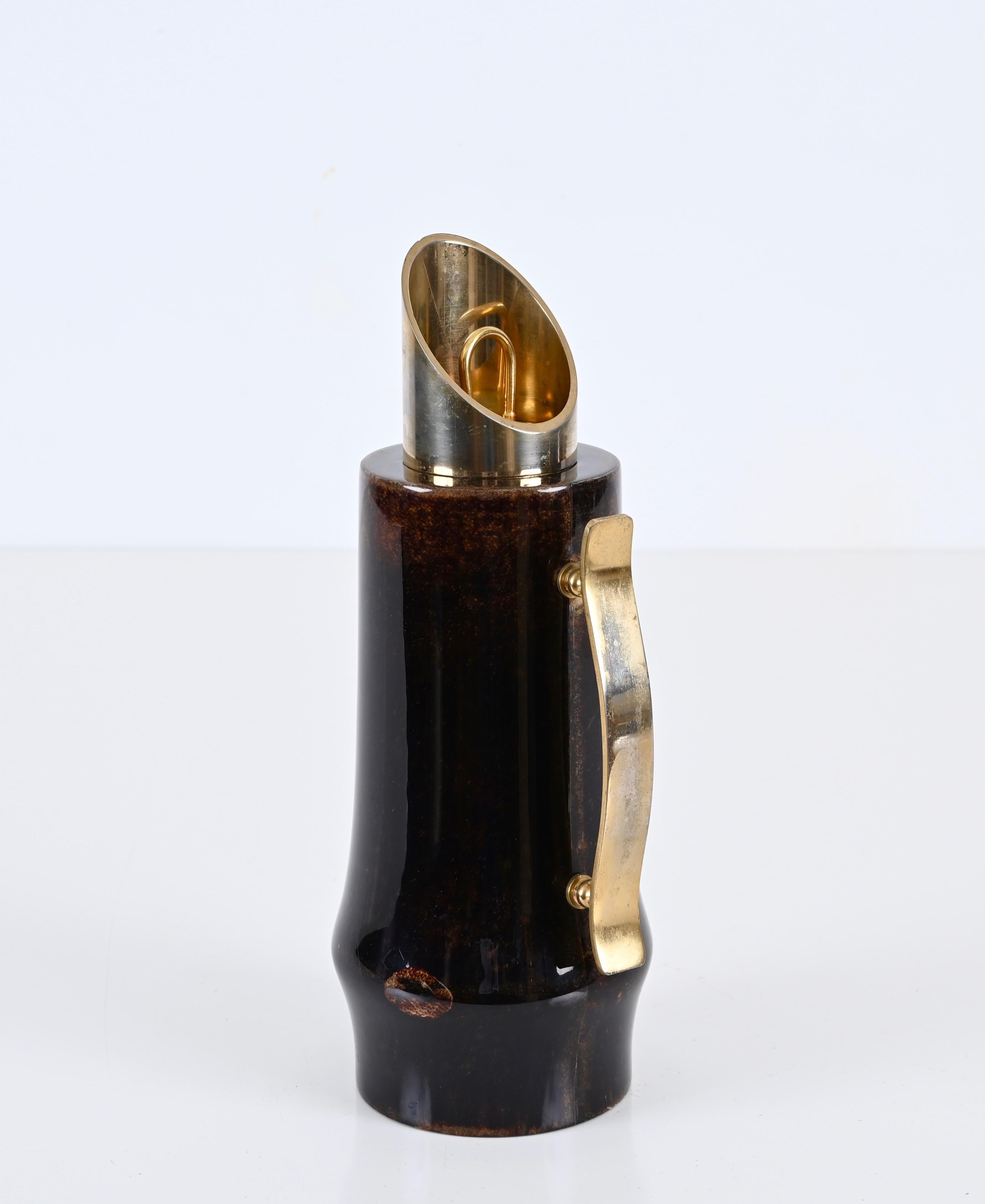 Aldo Tura Midcentury Goatskin and Brass Thermos Decanter for Macabo, Italy 1950s In Good Condition For Sale In Roma, IT