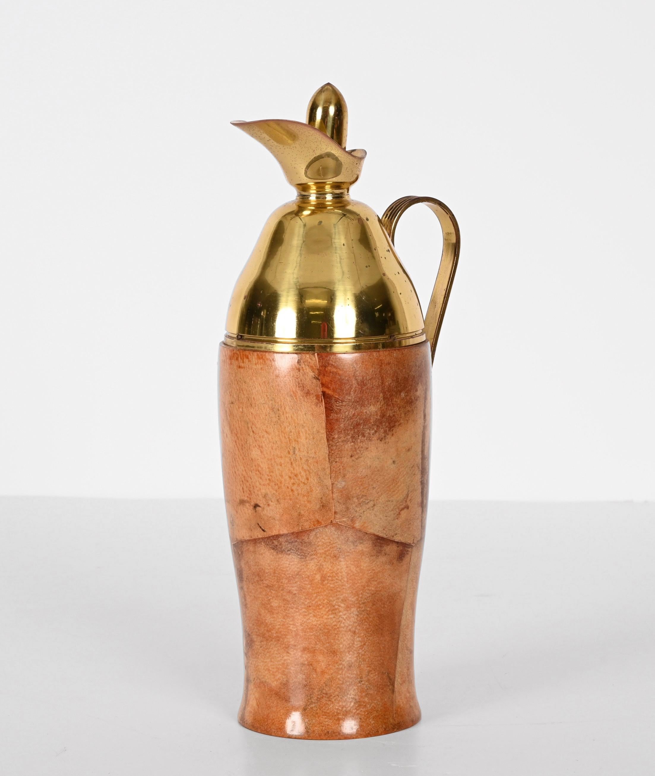 Mid-20th Century Aldo Tura Midcentury Goatskin and Brass Thermos Decanter for Macabo, Italy 1950s