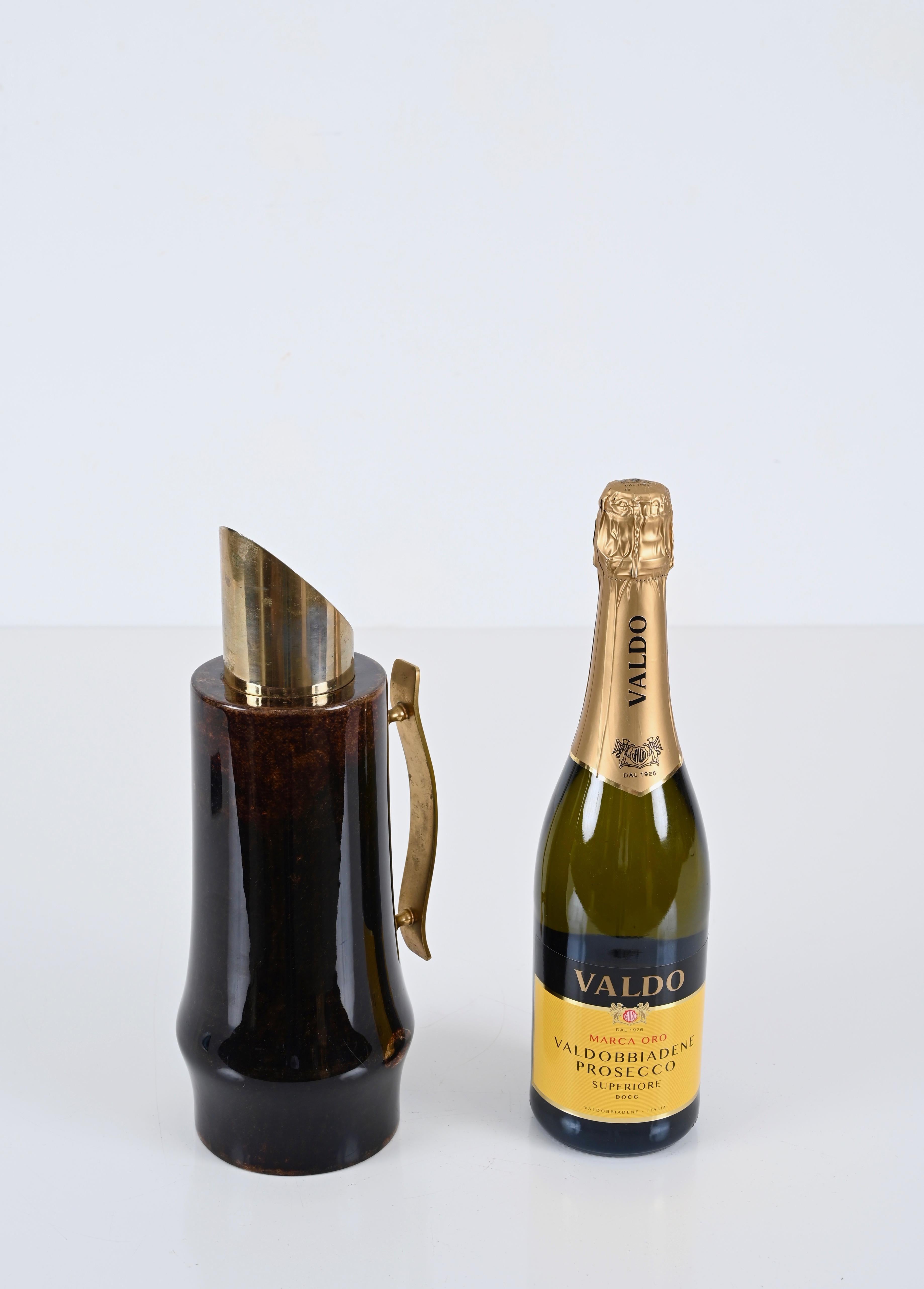 Mid-20th Century Aldo Tura Midcentury Goatskin and Brass Thermos Decanter for Macabo, Italy 1950s For Sale