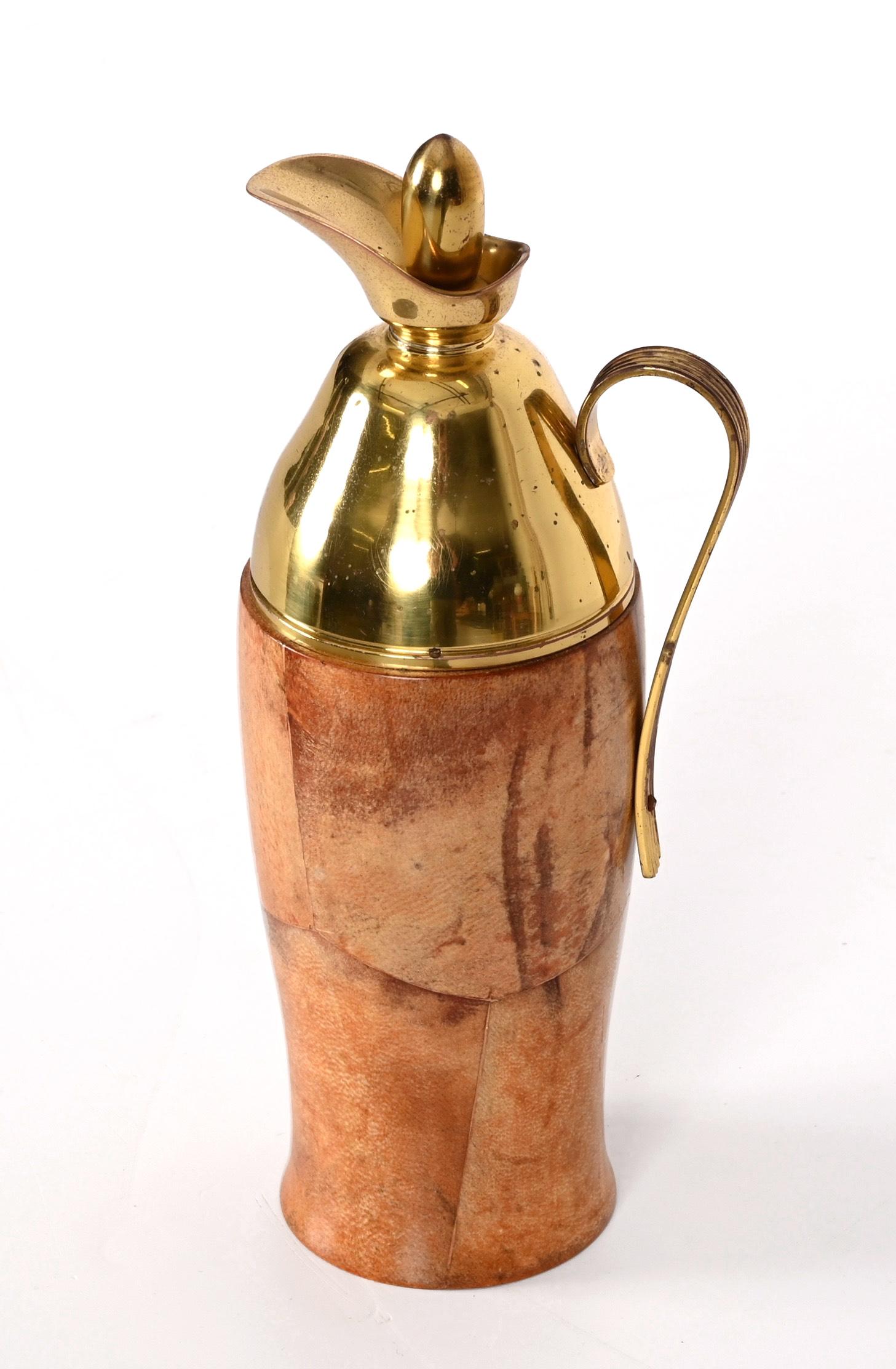 Aldo Tura Midcentury Goatskin and Brass Thermos Decanter for Macabo, Italy 1950s 1