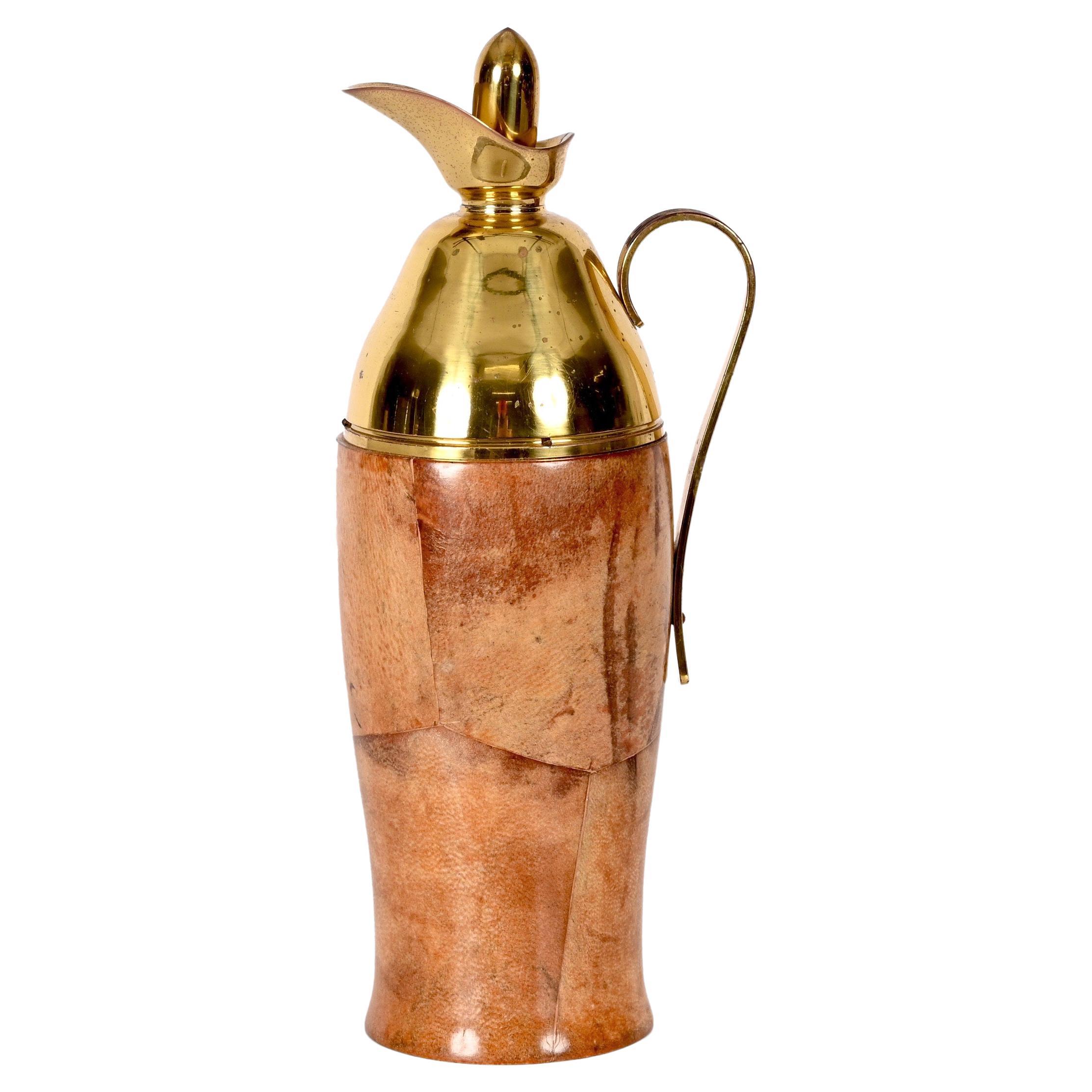 Aldo Tura Midcentury Goatskin and Brass Thermos Decanter for Macabo, Italy 1950s