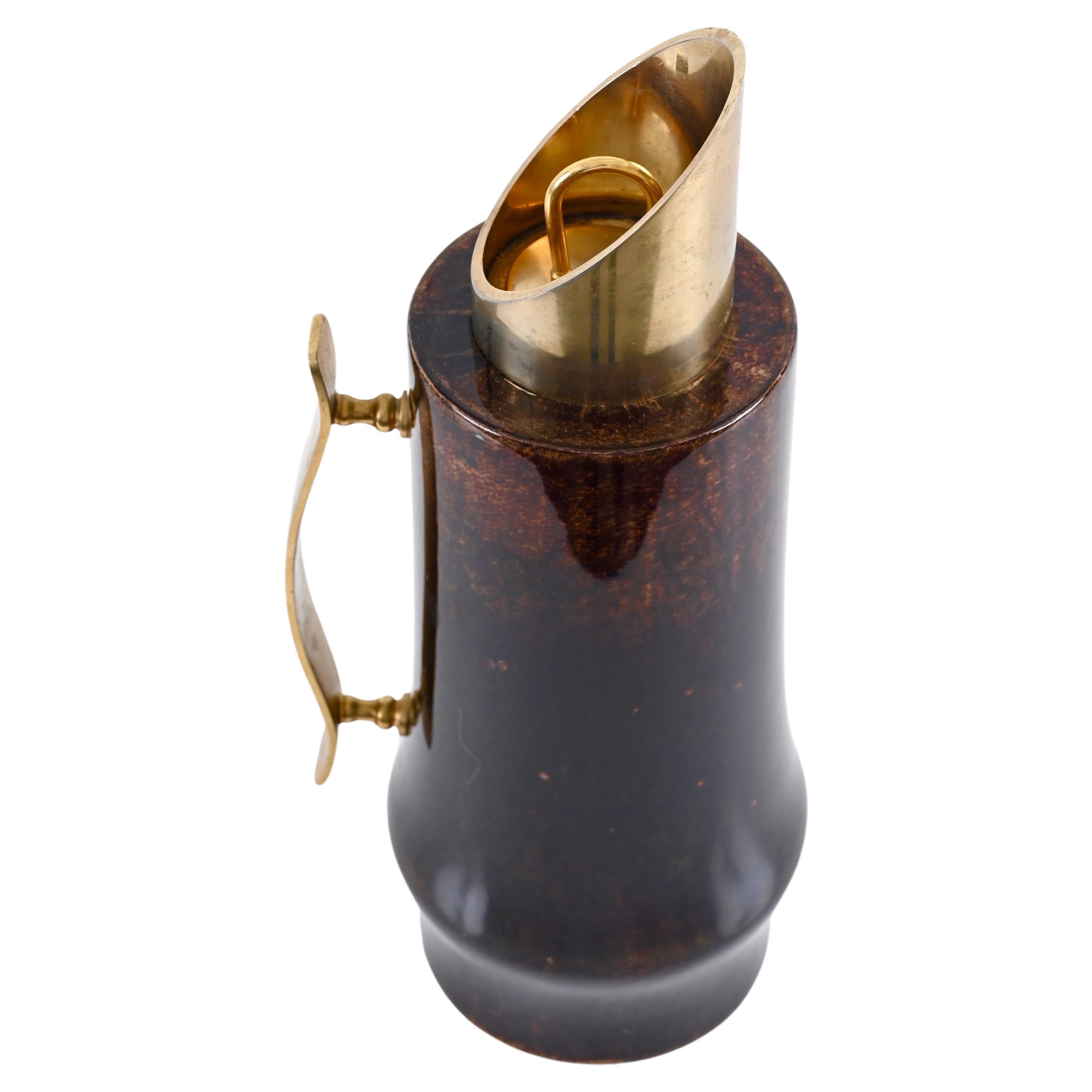 Aldo Tura Midcentury Goatskin and Brass Thermos Decanter for Macabo, Italy 1950s For Sale
