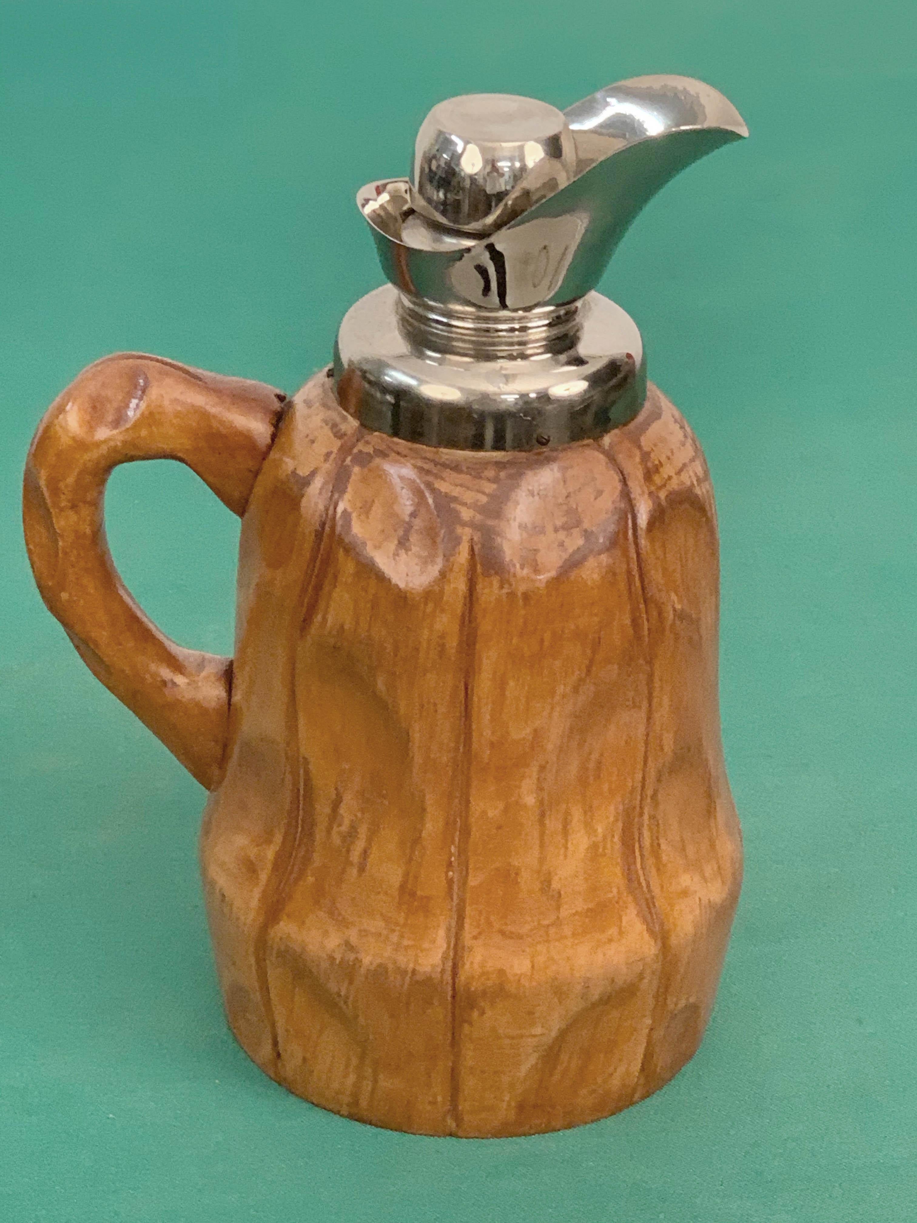 Metal Aldo Tura Midcentury Walnut Wood Italian Thermos Decanter for Macabo, 1950s