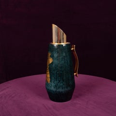 Aldo Tura, Modell 1278D, Thermoskanne aus verziertem blauem Ziegenleder in Pergamentoptik, Italien 1950