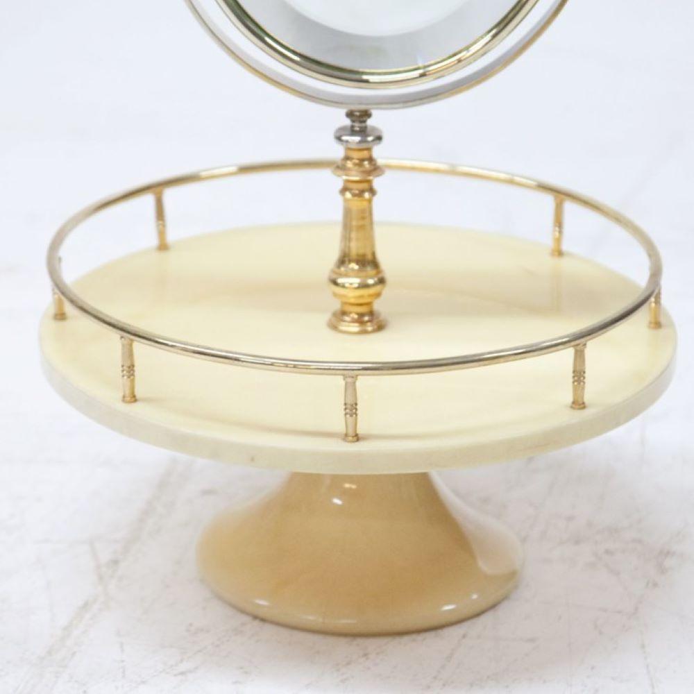 Aldo Tura Modernist Parchment Table Mirror. Lacquered goatskin with brass details.