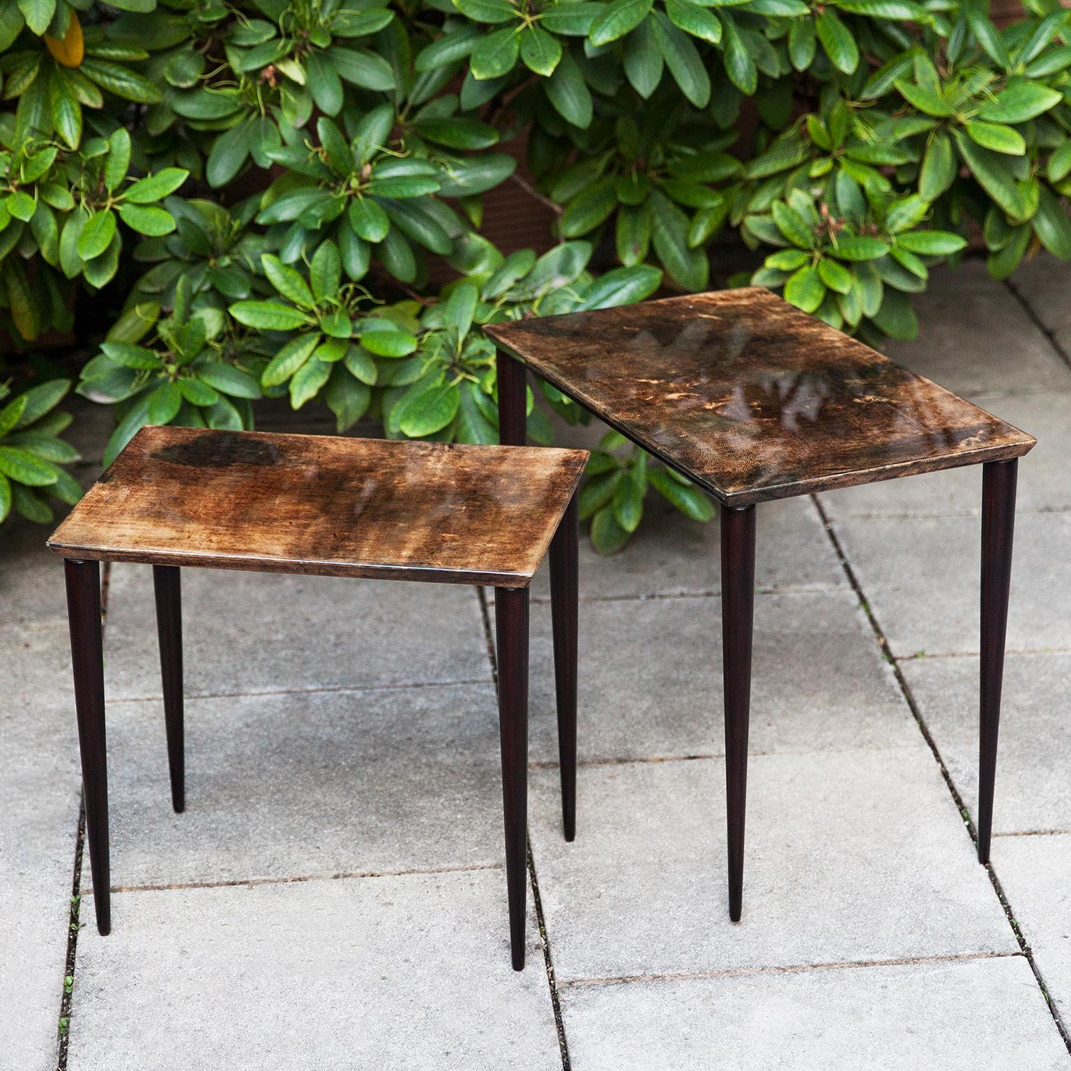 Hollywood Regency Aldo Tura Nesting Tables Brown, Italy, 1960s