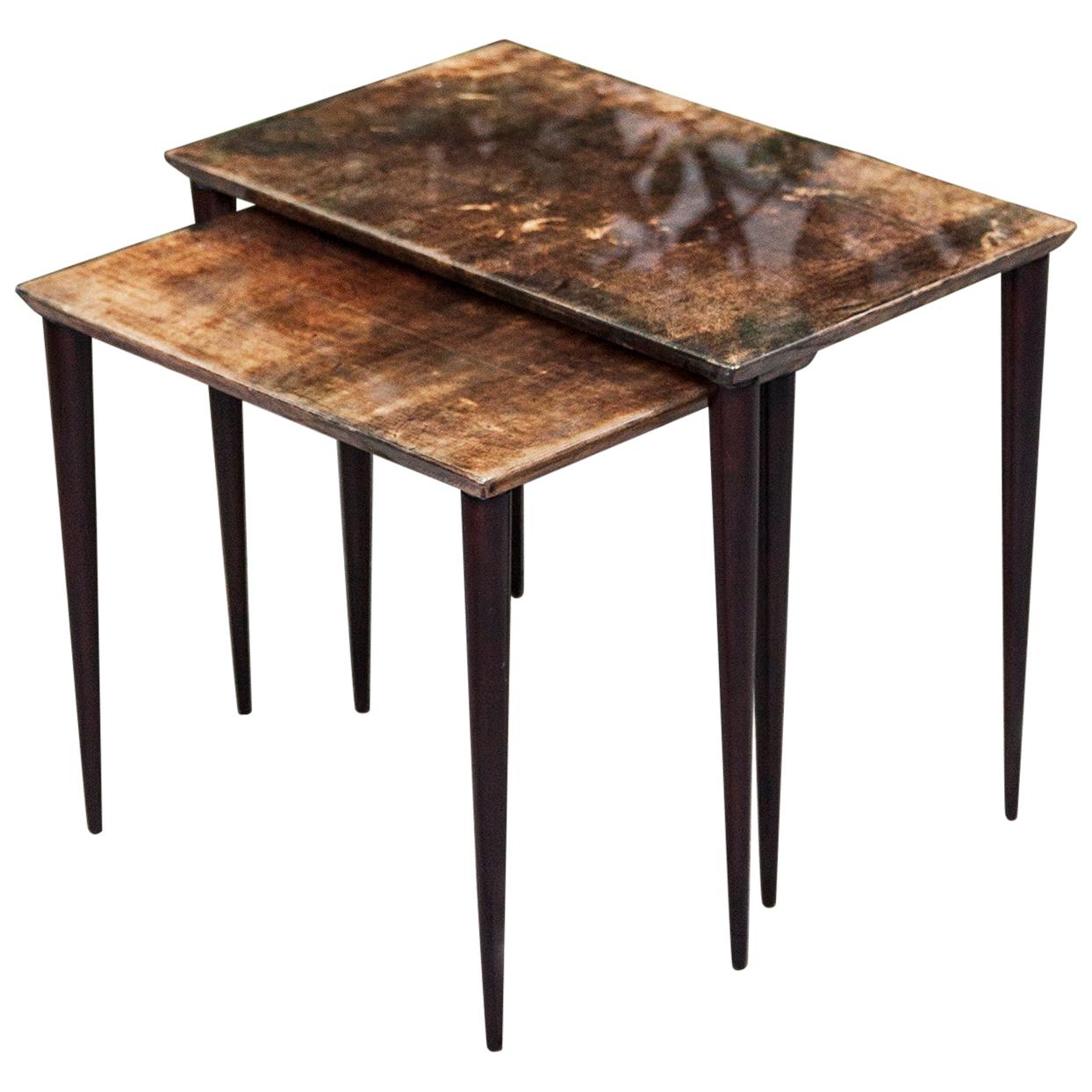 Aldo Tura Nesting Tables Brown, Italy, 1960s