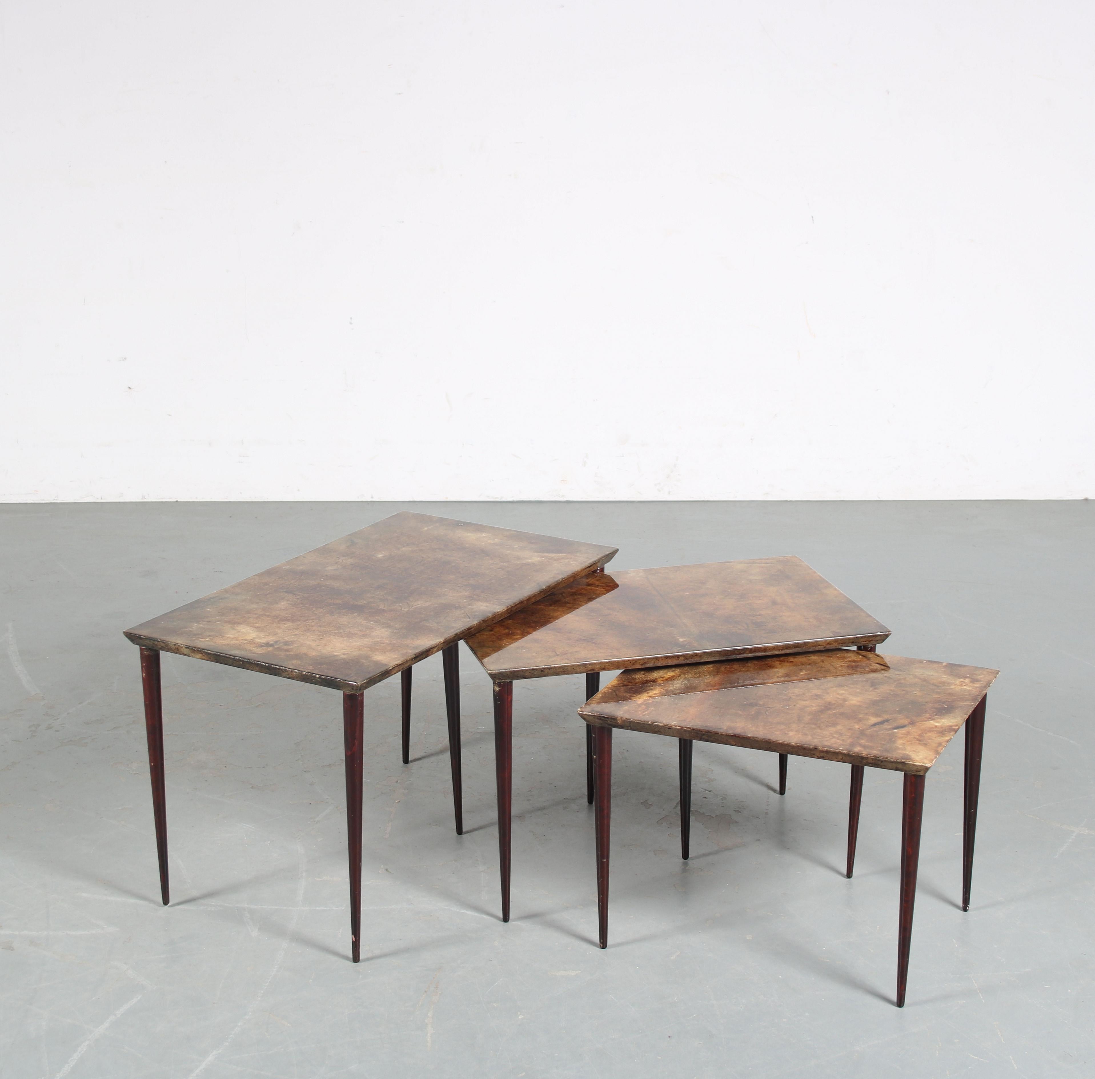 Mid-20th Century Aldo Tura Nesting Tables from Italy, 1950 For Sale