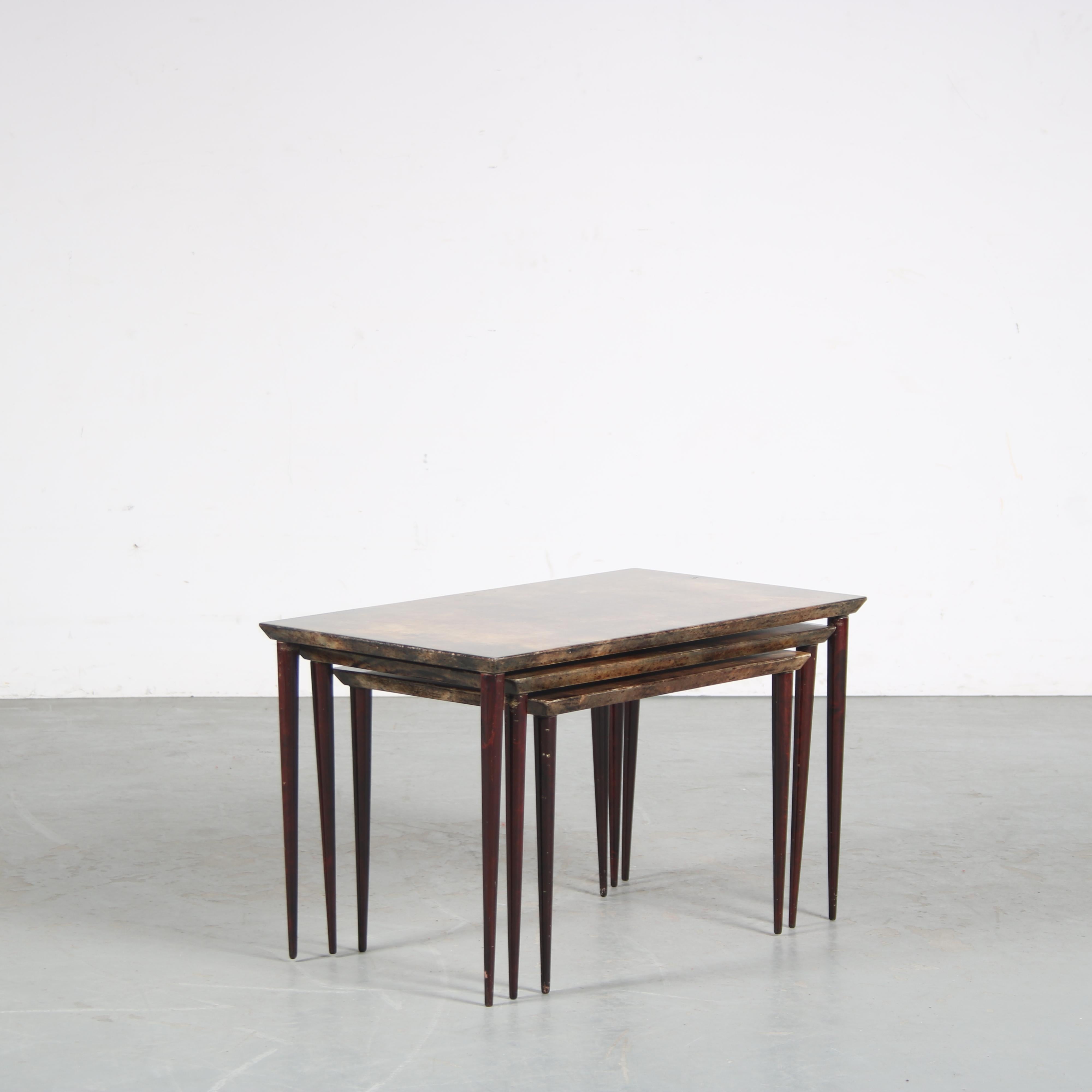 Wood Aldo Tura Nesting Tables from Italy, 1950 For Sale