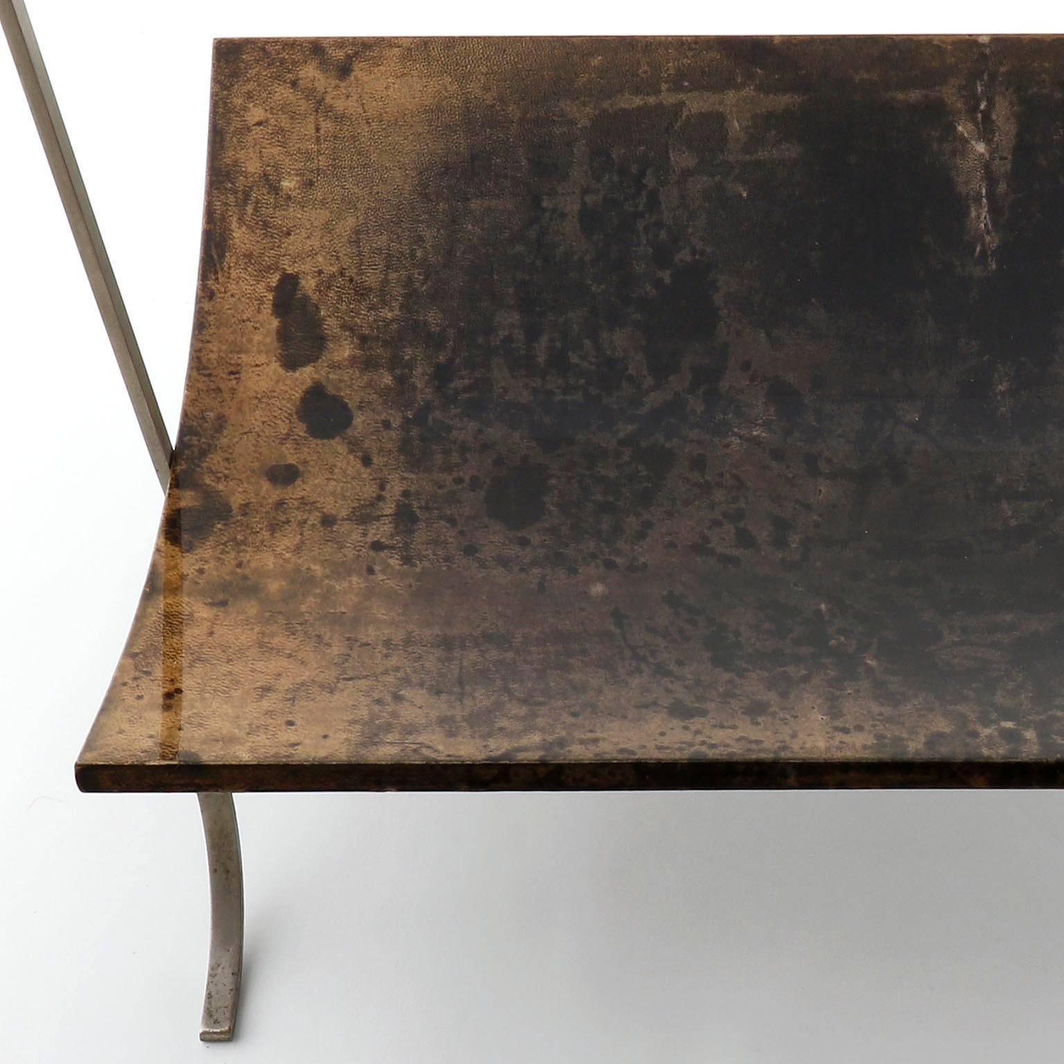 Brass Aldo Tura Newspaper Stand Magazine Rack, Goatskin and Nickel, Italy, 1970s