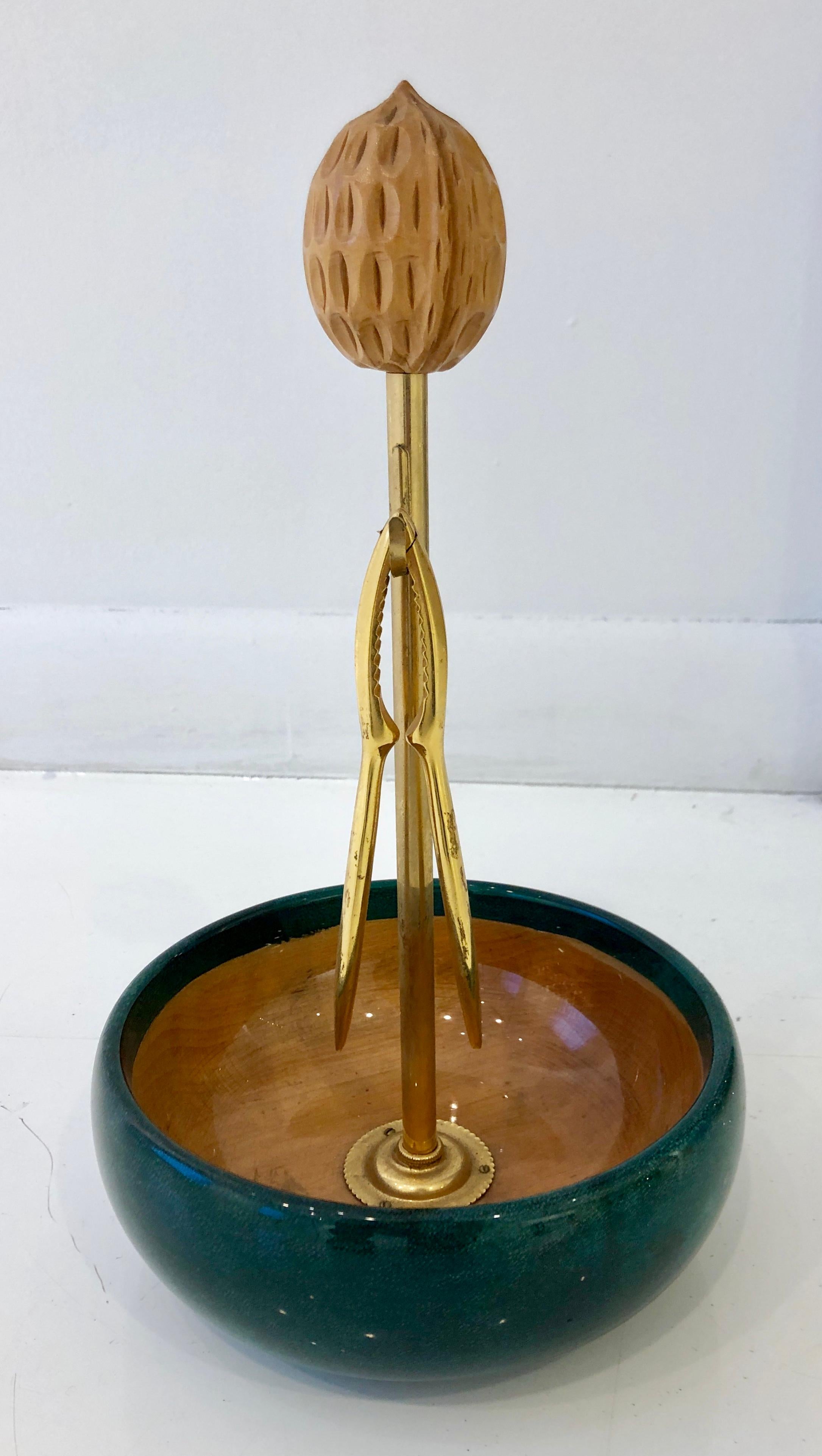 Italian Aldo Tura Nut Bowl with Nutcracker For Sale
