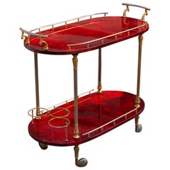 Aldo Tura Oval Bar Cart Red Goatskin, 1960s
