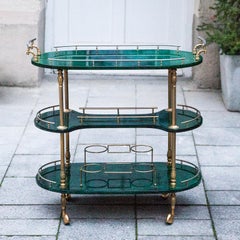 Aldo Tura Oval Green Three-Story Bar Cart
