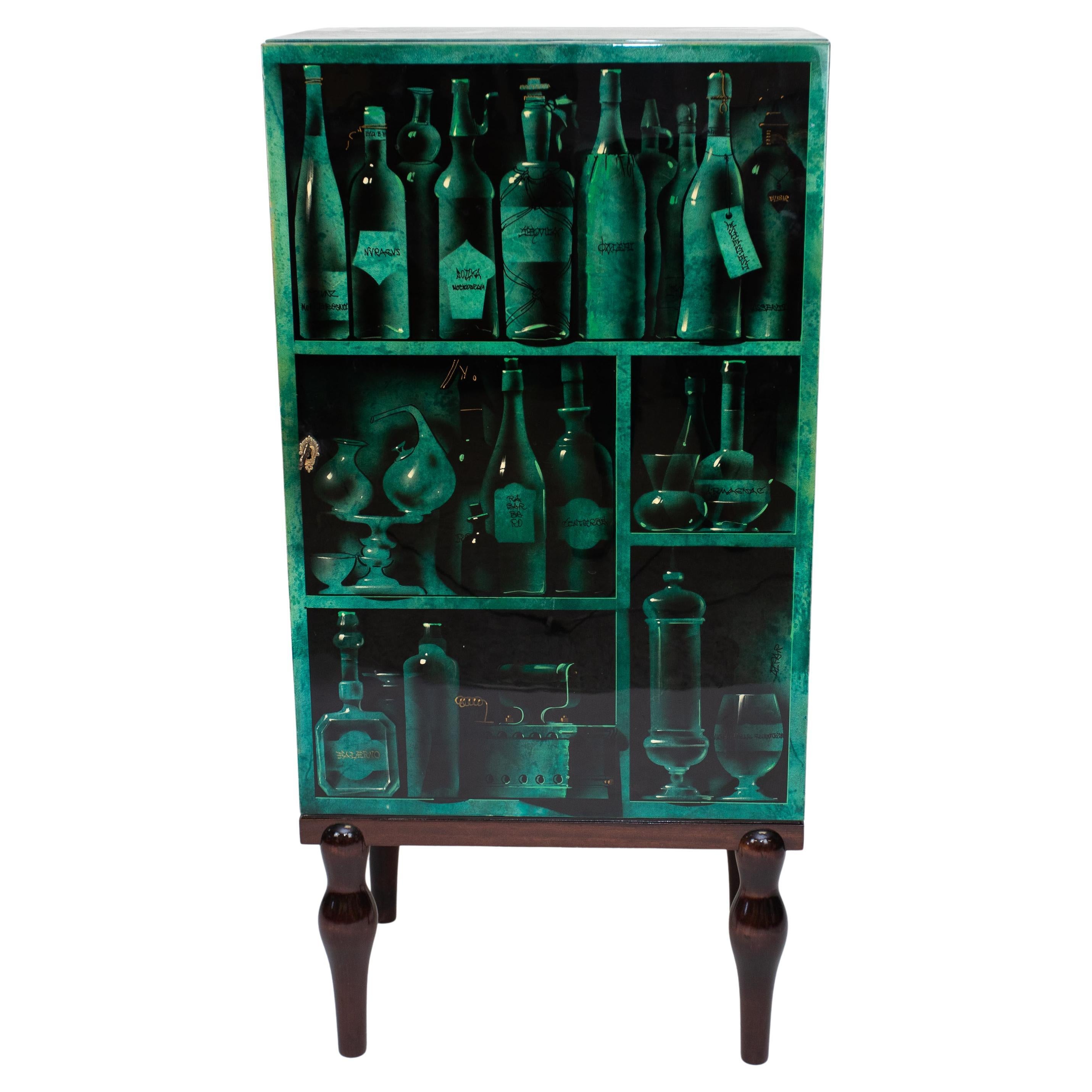 Aldo Tura Painted Goatskin Bar Cabinet