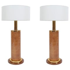 Aldo Tura Pair of Large Table Lamps Parchment, Italy, circa 1960