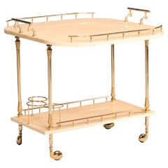 Aldo Tura Parchment and Brass Hardware Wheeled Tray Dry Cocktail Bar, 1950s