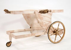 Aldo Tura Parchment Bar Cart with Brass Cornucopia