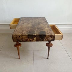 Aldo Tura Parchment Cocktail Table Wood Turned Giacometti Style Legs
