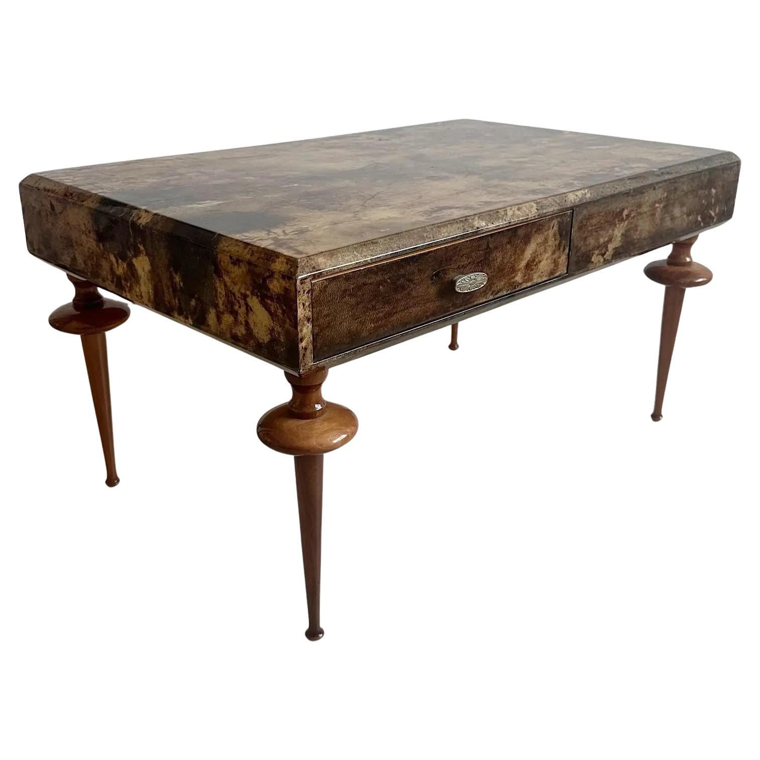 Aldo Tura Mesa de Cóctel Pergamino Madera Patas Torneadas Estilo Giacometti en venta