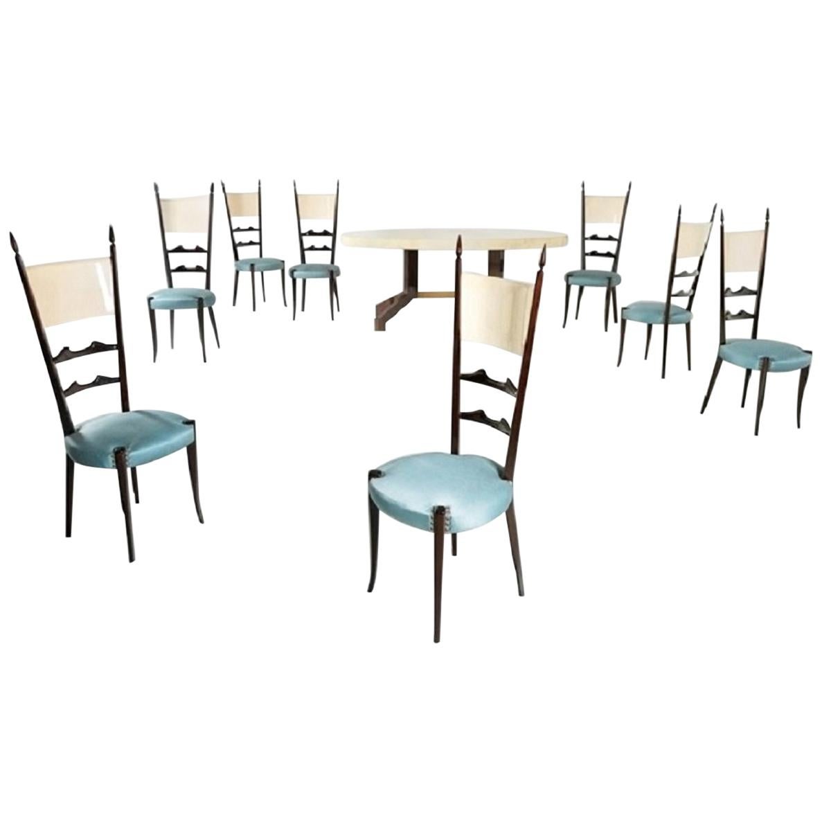 Aldo Tura Parchment Oval Table and Eight Chairs, 1950 -1960