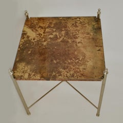 Tavolino quadrato in pergamena di Aldo Tura con gambe cromate