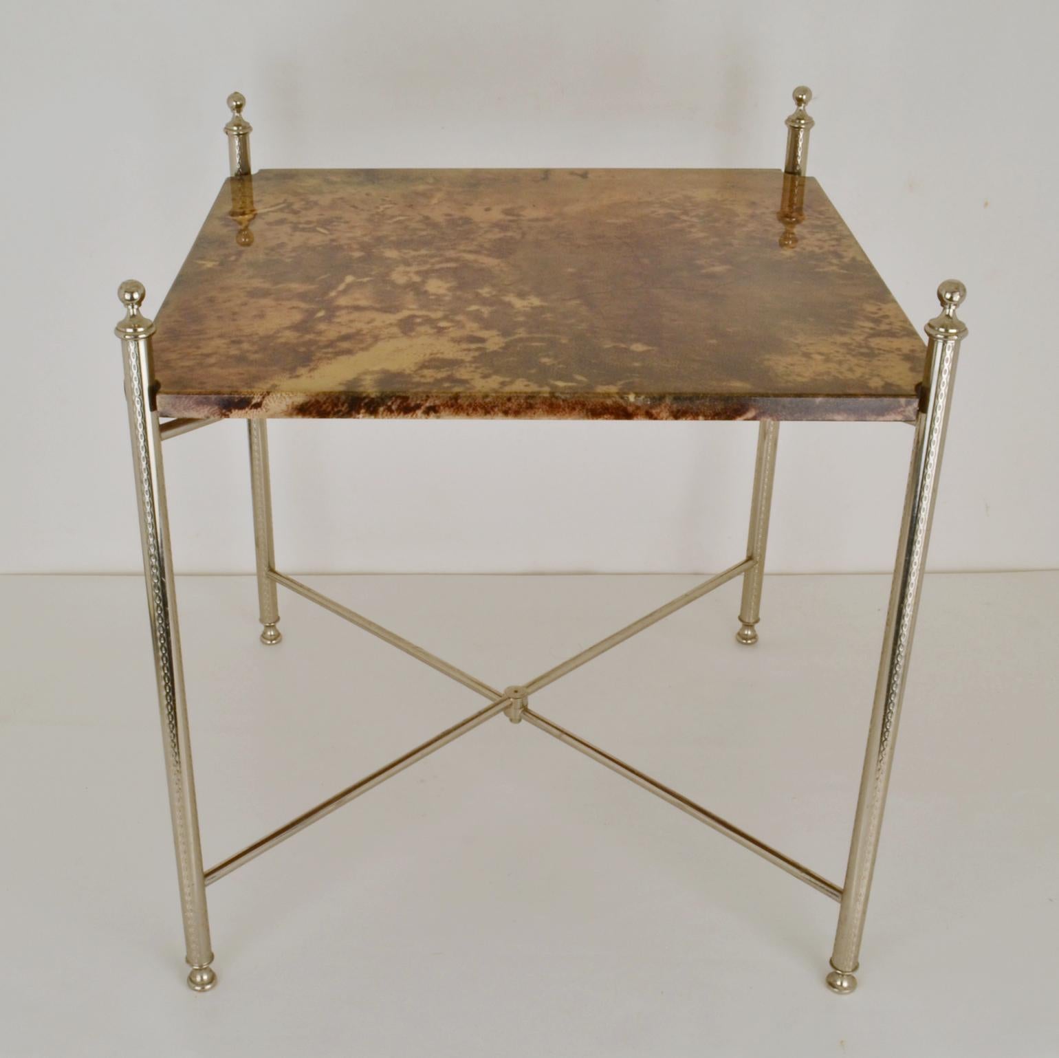 Mid-Century Modern Aldo Tura Parchment Square Side Table on Chrome Legs For Sale